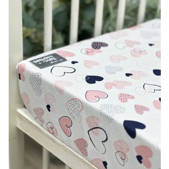 Kokvilnas palags ar gumiju Rozā sirdis, 60x120 cm|60x120 cm matracim|TavsSapnis